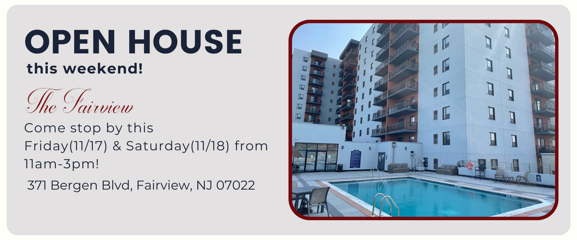 OPEN HOUSE this weekend! Come stop by this  Friday(11/17) & Saturday(11/18) from  11am-3pm! 371 Bergen Blvd, Fairview, NJ 07022